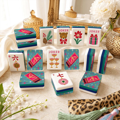 Art Deco Glam, Matchsticks 4Layer Luxe Holiday American Mahjong Tiles With Carry Case - Splash Of Mahj And Color Co.