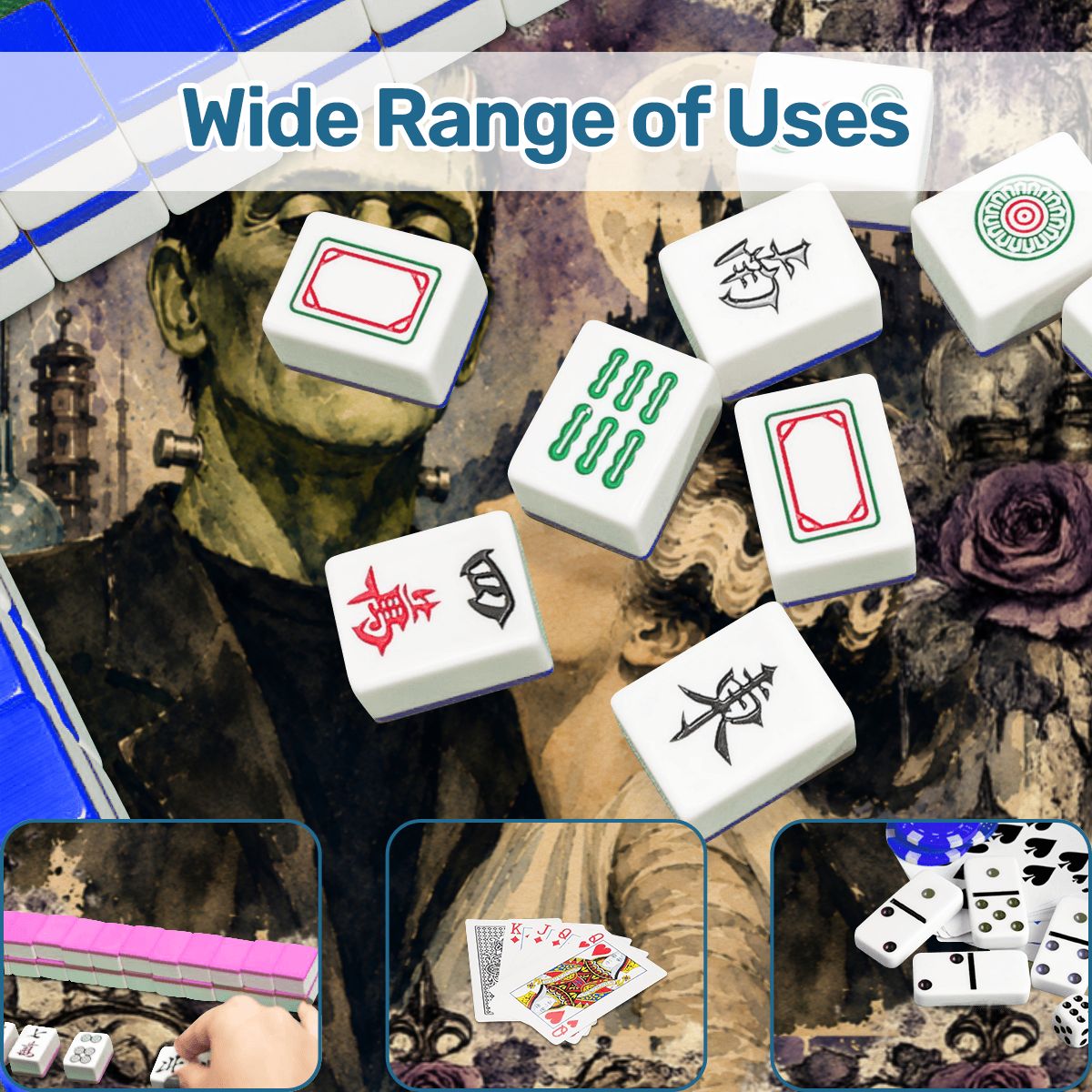 Gothic Frankenstein And Bride Mahjong Mat - Splash Of Mahj And Color Co.
