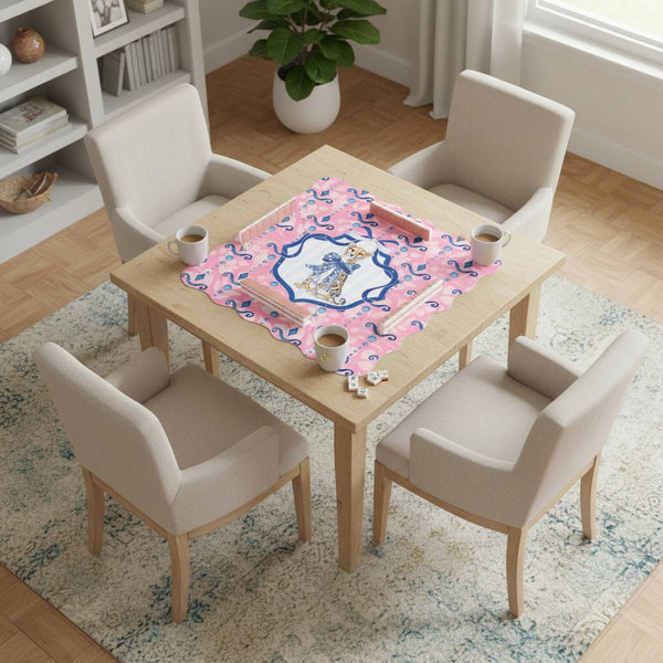 Charleston Cheetah Pretty Pink, Blue Scalloped Mahjong Mat - Splash of Color Co.