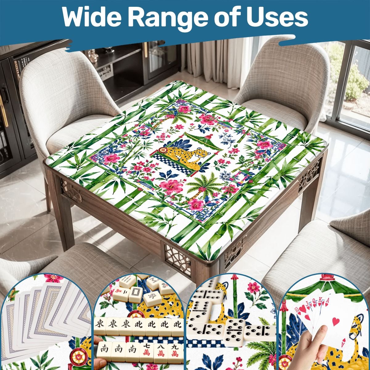 Chinoiserie Tigeress Watercolor Bamboo Mahjong Mat