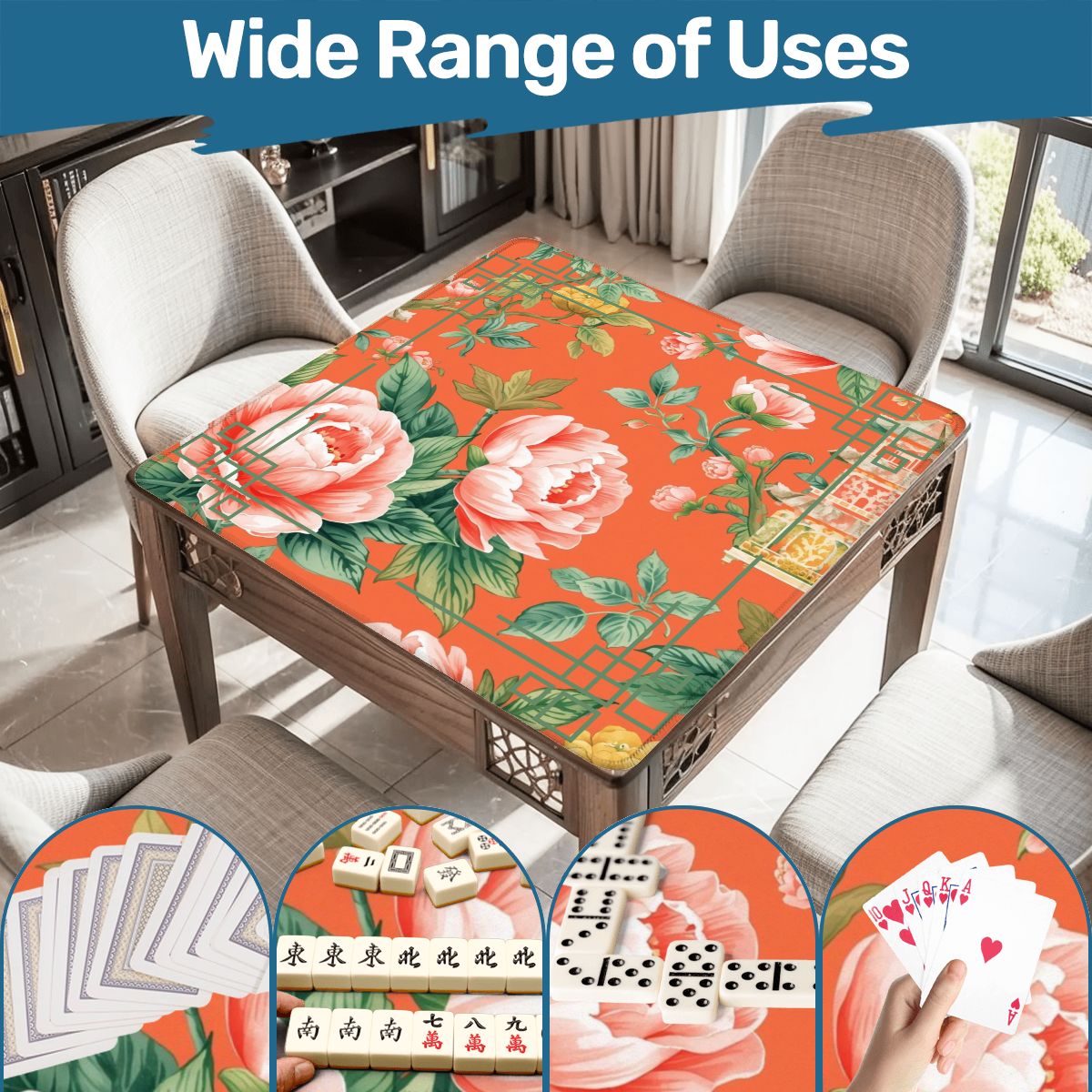 Chinoiserie Blooming Peonies Mahjong Mat - Splash of Color Co.