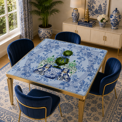 Staffordshire Dogs, Blue Chinoiserie Floral Mahjong Mat