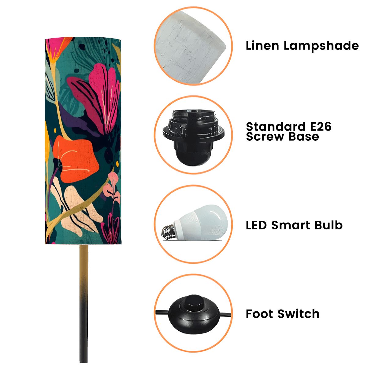 Grand Bohemian Orange, Teal, Yellow, Fuchsia Modern Floor Lamp - Splash of Color Co.