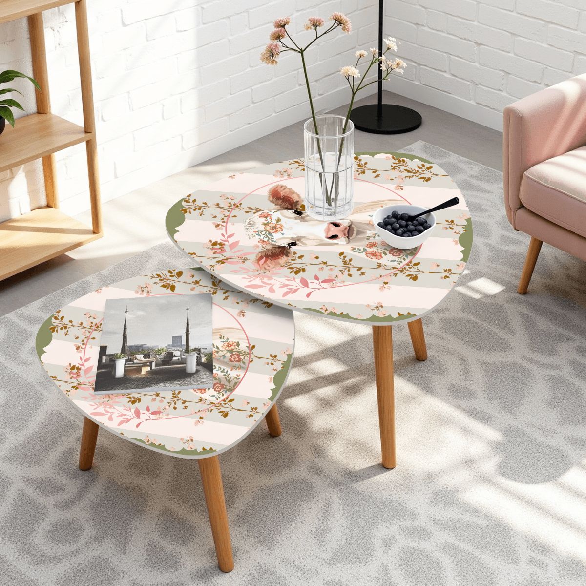 Country Farmhouse, Floral Cow Preppy Garden Room Modern Boho Nesting Tables - Splash of Color Co.