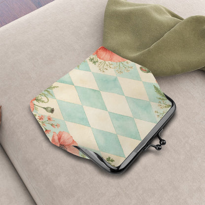 Harlequin Romance Floral Women's Leather Kiss Lock Coin Purse