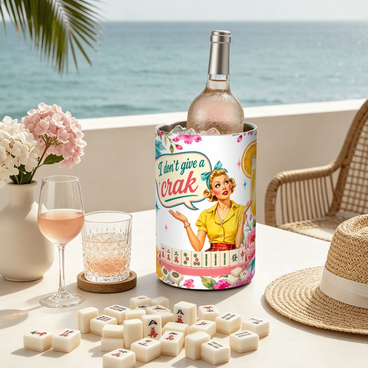 Funny Mahjong I Don't Give A Crack Stainless Steel Wine Chiller - Splash Of Mahj And Color Co.