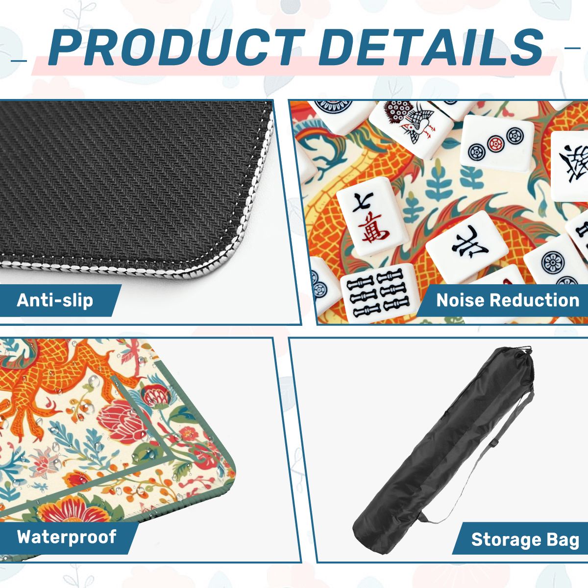 Chinese Dragon Mahjong Mat, Whimsical Colorful Asian Motif Mahj