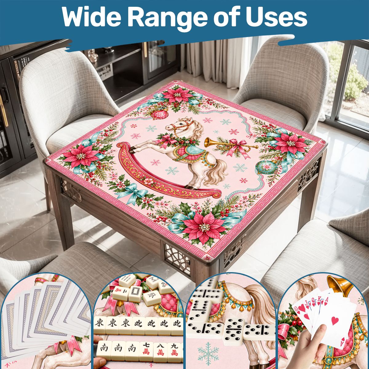 Magical Christmas Mahjong Mat Rocking Horse