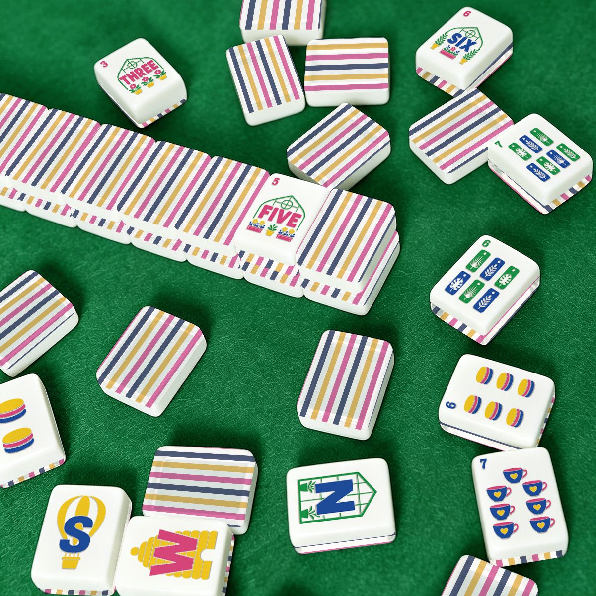 Preppy Pastel Striped Floral Garden Mahjong Tiles
