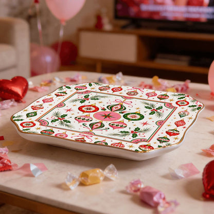 Shiny Brite Vintage Nostalgic Christmas Scalloped Ceramic Mahjong Dice Tray