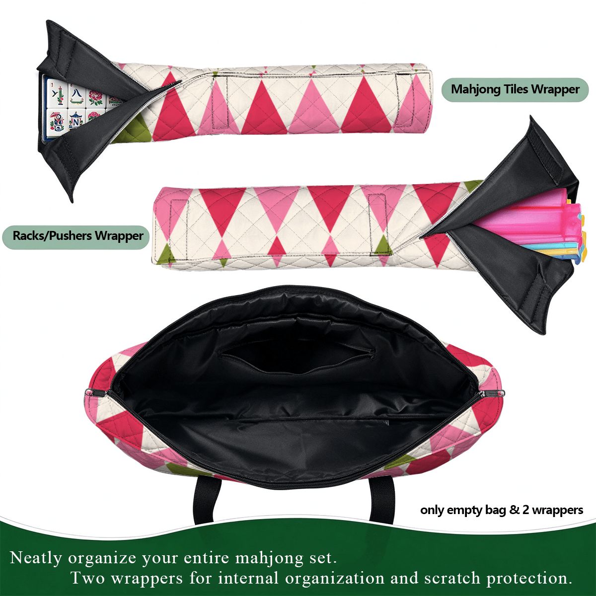 Harlequin Designed Funny I Don't Give A Crak Quilted Mahjong Bag Set 3 Pcs - Splash Of Mahj And Color Co.