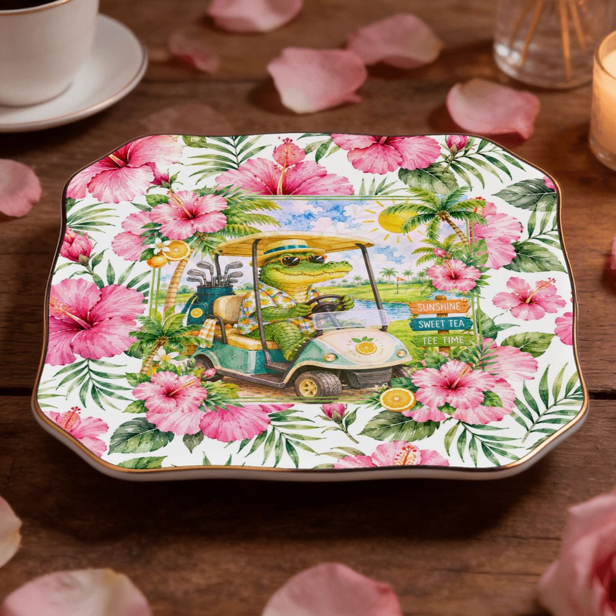 See Ya Later Alligator Scalloped Ceramic Mahjong Dice Tray