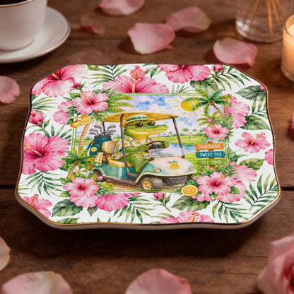 See Ya Later Alligator Scalloped Ceramic Mahjong Dice Tray