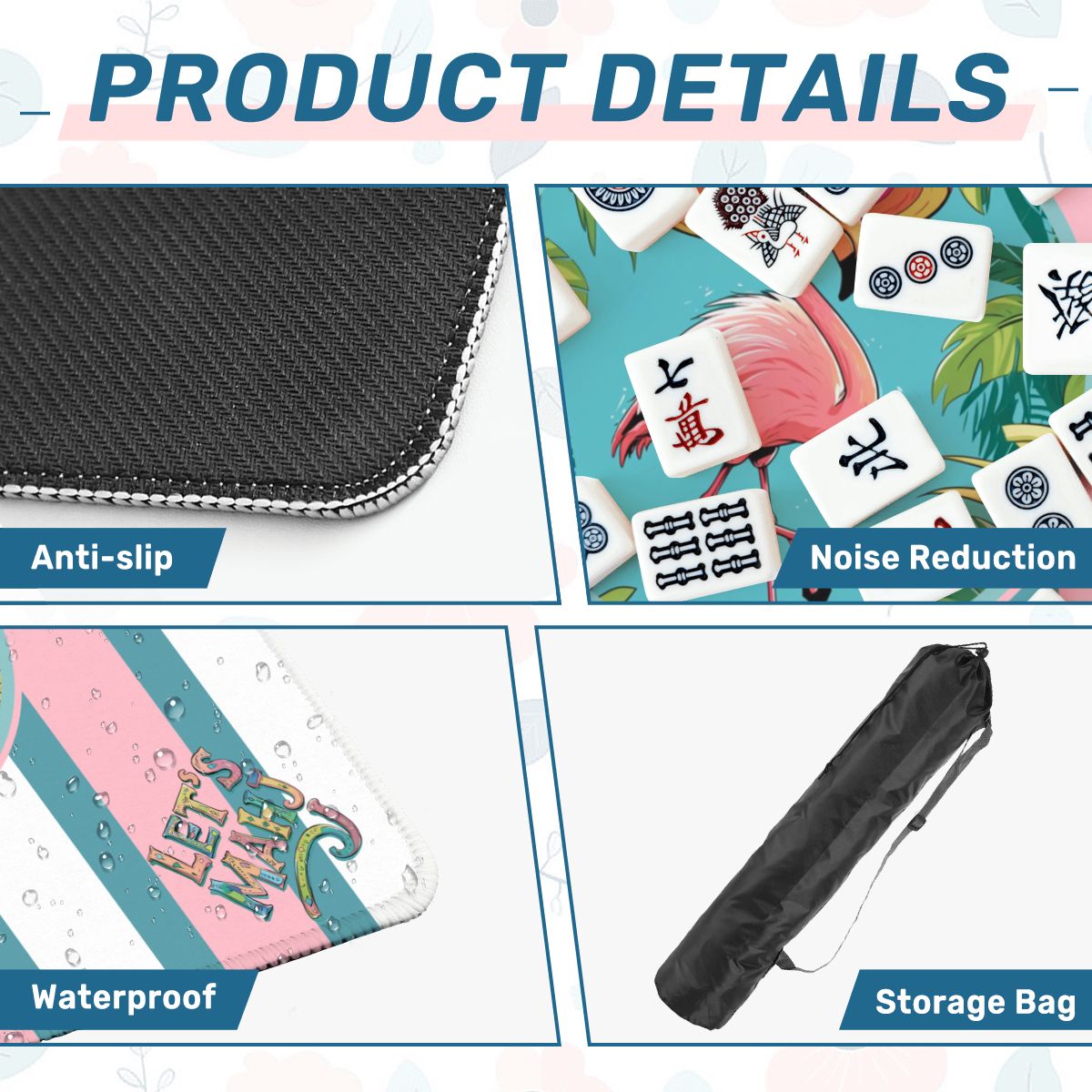 Let's Mahj, Tropical Flamingo Pink, White And Aqua Mahjong Mat - Splash of Color Co.