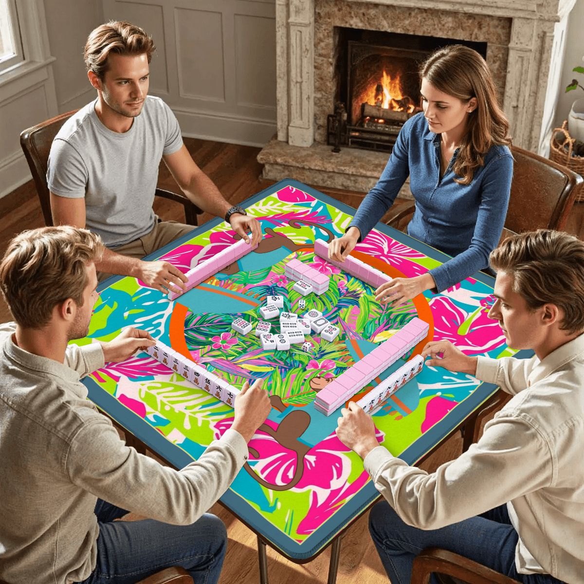 Lime In The Coconut Tropical Oasis Monkey Mahjong Mat - Splash of Color Co.