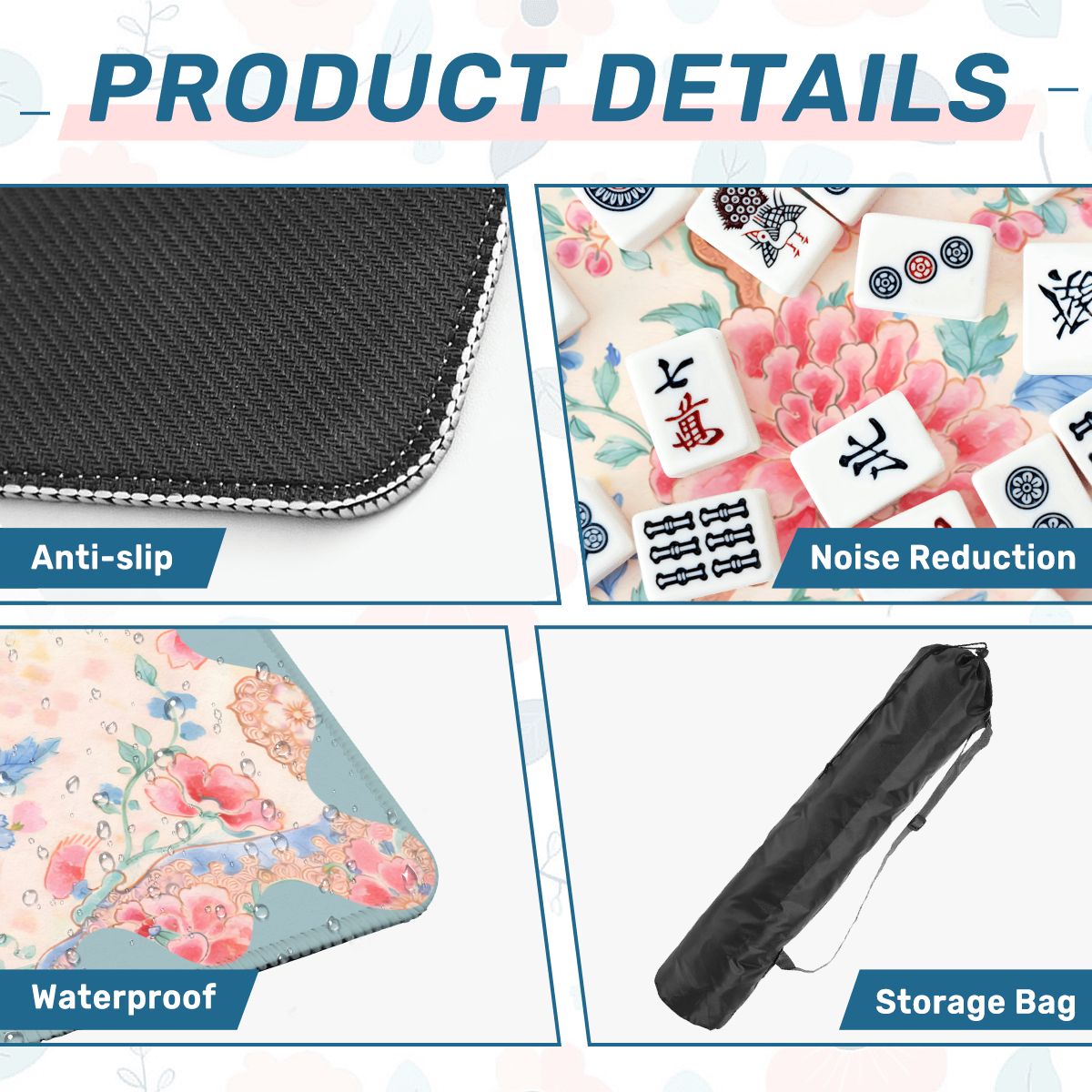 Famille Rose Pink Peony, Baby Blue Floral Chinoiserie Mahjong Mat - Splash of Color Co.