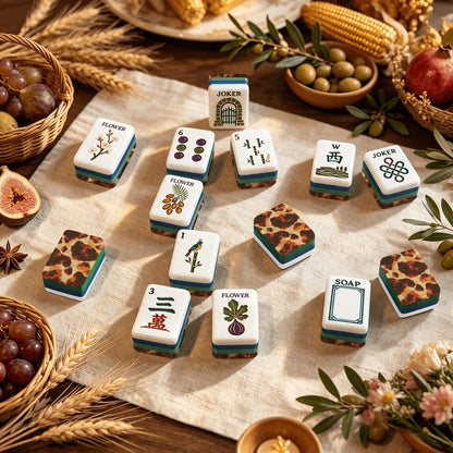 Tortoise Patterned Earthy Botanical American Mahjong Tiles With Carry Case - Splash Of Mahj And Color Co.