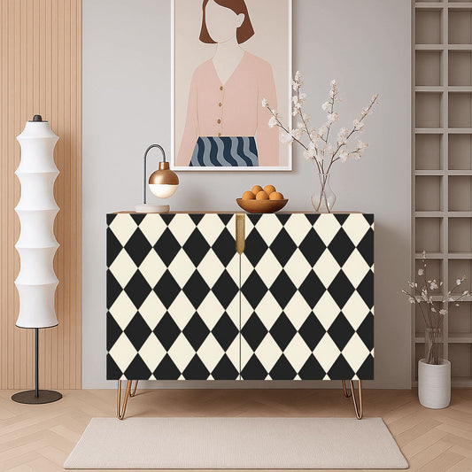 Black And Cream Harlequin Designed Mahjong Tiles And Accessories Sideboard Credenza Cabinet - Splash Of Mahj And Color Co.