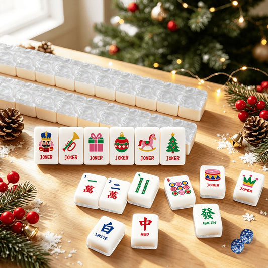 Mother Of Pearl Traditional Playful Workshop Christmas Mahjong Tiles And Carry Case - Splash Of Mahj And Color Co.