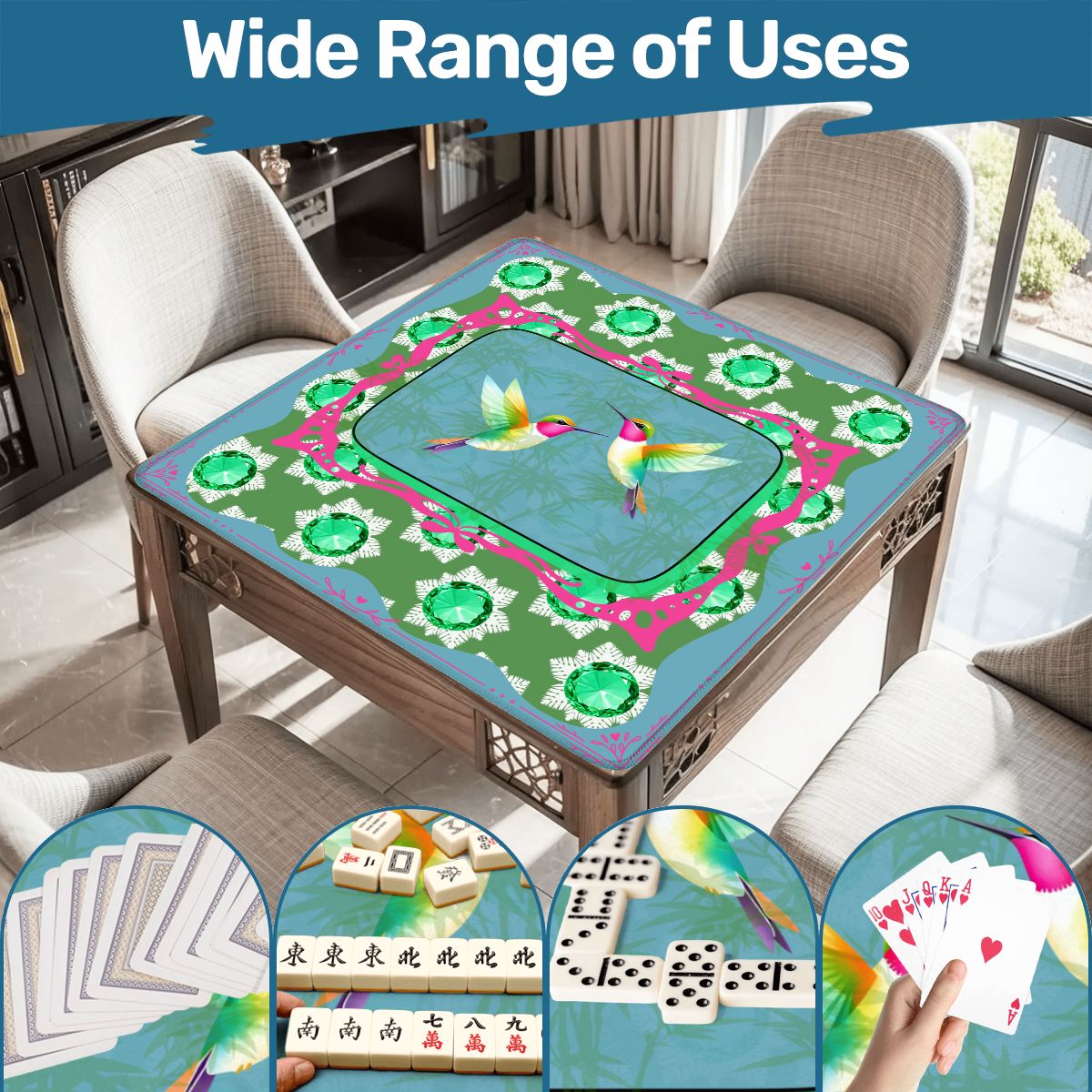 Emerald Mahjong Mat, Flutterbird Mat, Preppy Pink, Green Blue Floral - Splash of Color Co.