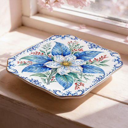 Tobacco Leaf Winterberry Scalloped Ceramic Mahjong Dice Tray