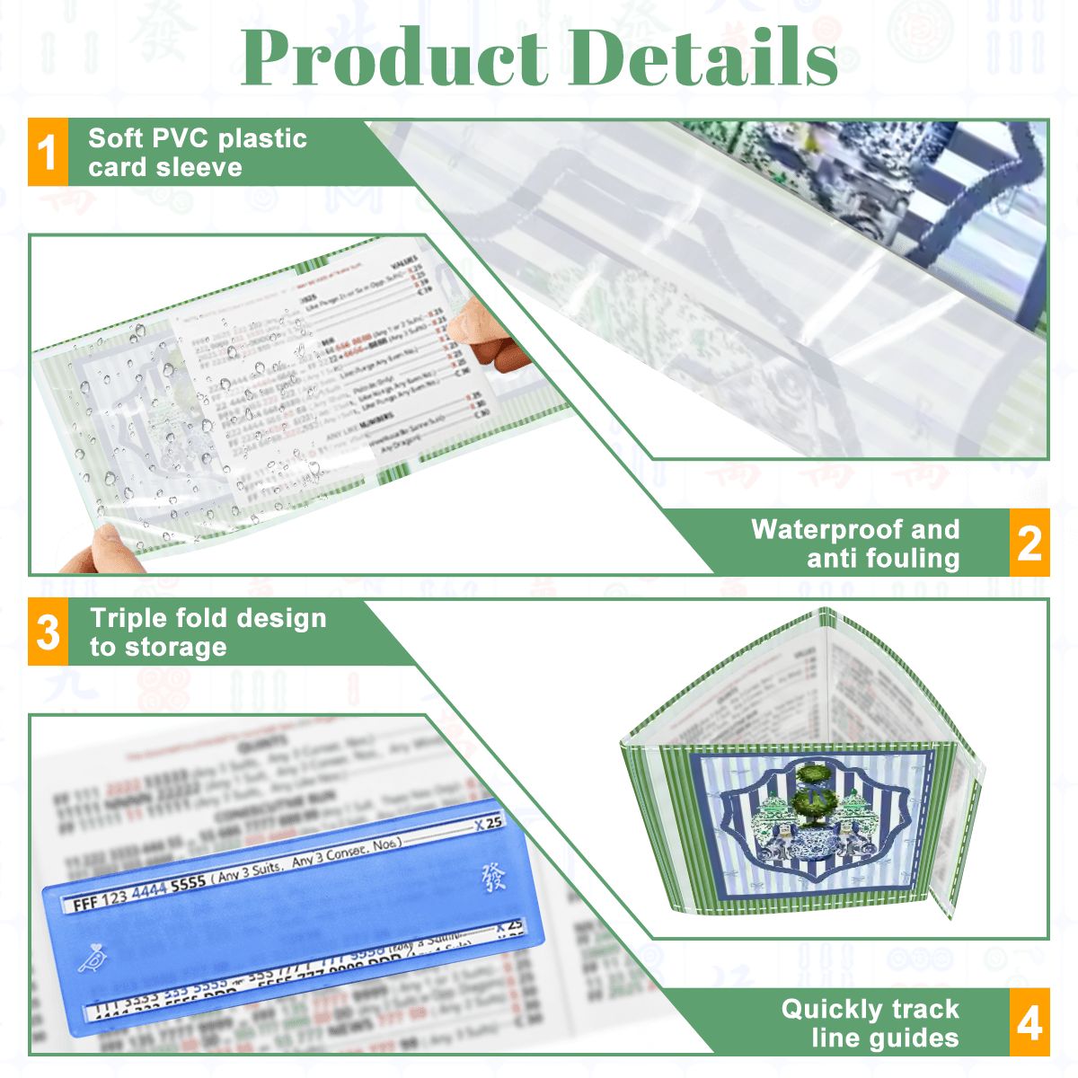 Chinoiserie Staffordshire Dogs Green Blue Striped 4 Mahjong Card Holder with Line Finder - Splash of Color Co.