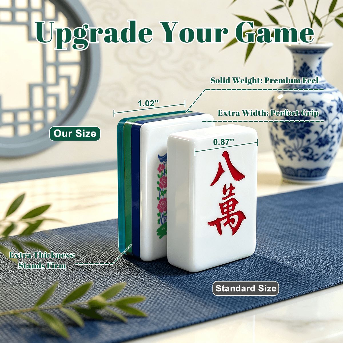 Antique Teal Chinoiserie Chic American Engraved Mahjong Tiles And Carry Case