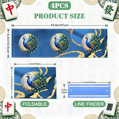 Floral Watercolor Peacock 4 Mahjong Card Holder with Line Finder