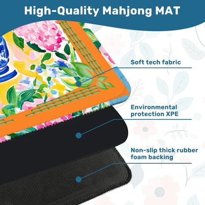 Asian Chinoiserie Citrus Orange, Blue Mahjong Mat