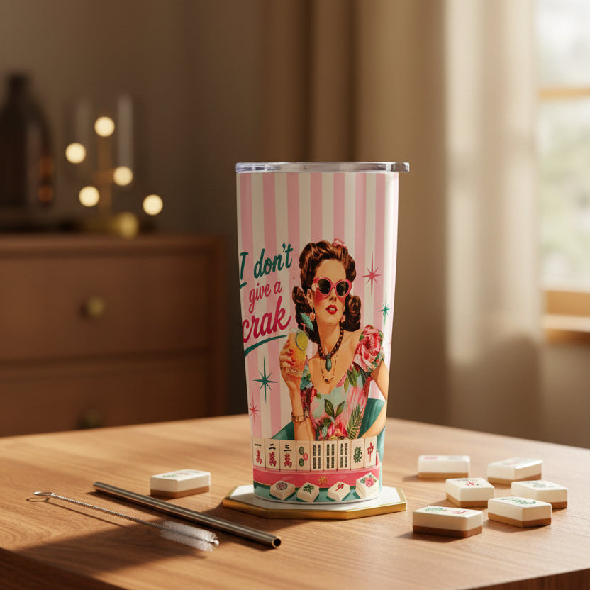 Funny Mahjong Tumbler, I Don't Give A Crak Stainless Steel Insulated Tumblers with Lid & Straw (20oz)