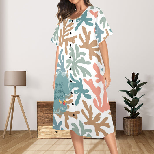 Pung Chow Cheers Mahjong Lover Muummu Dress Quirky, Coral, Blue Mahj Gift Idea
