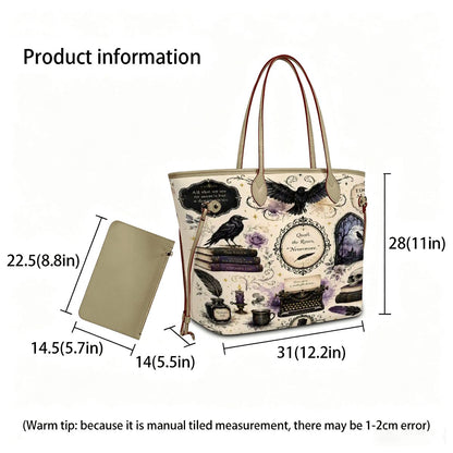 Edgar Alle Poe Literature Lover Vegan Leather Tote Bag with Mini Pouch