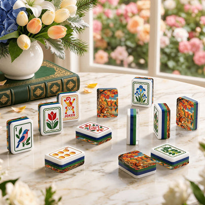 Nutty by Nature Modern Folk American Mahjong Tiles  4 Layer  And Carry Case