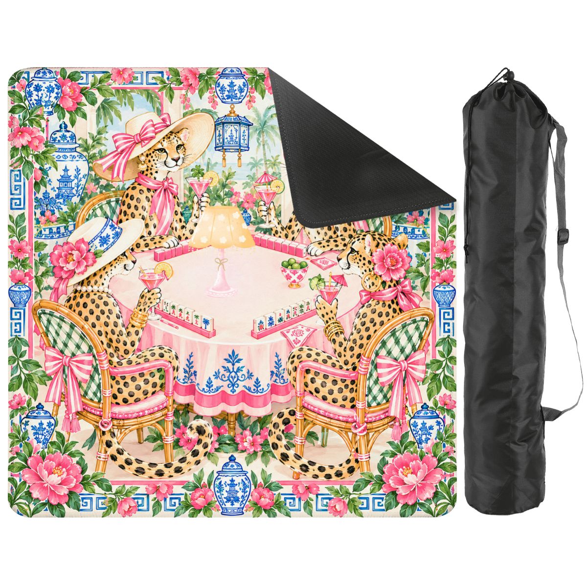 Grandmillenial Chic Leopard Ladies Chinoiserie Mahjong Mat