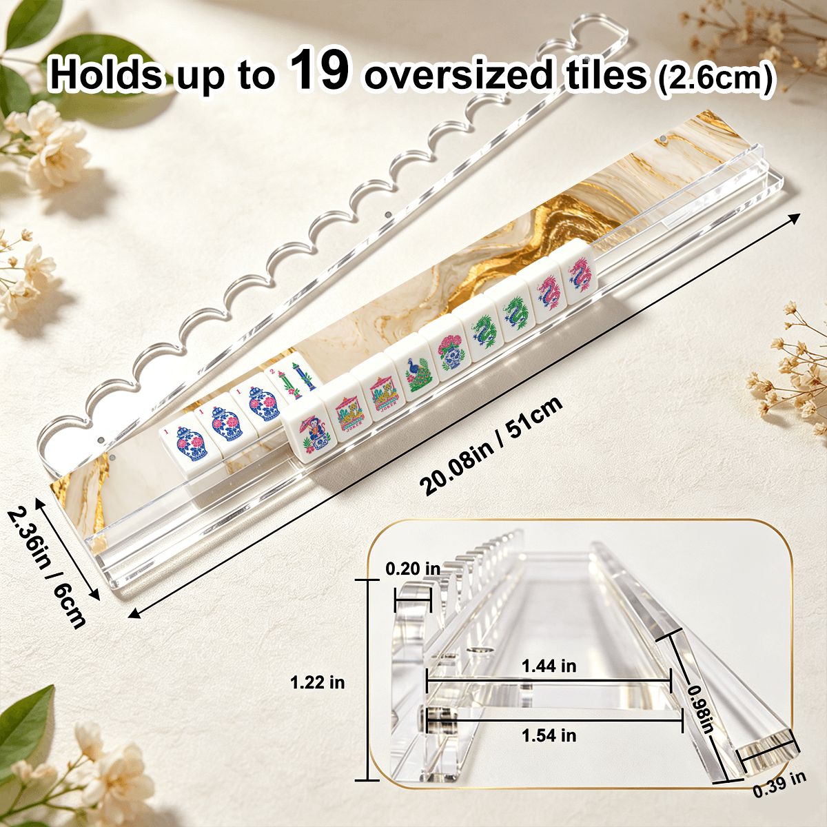 Gold Marbled Gilded Extended Mahjong Rack Set of 4 Scalloped Magnetic Tile Pusher - Splash Of Mahj And Color Co.