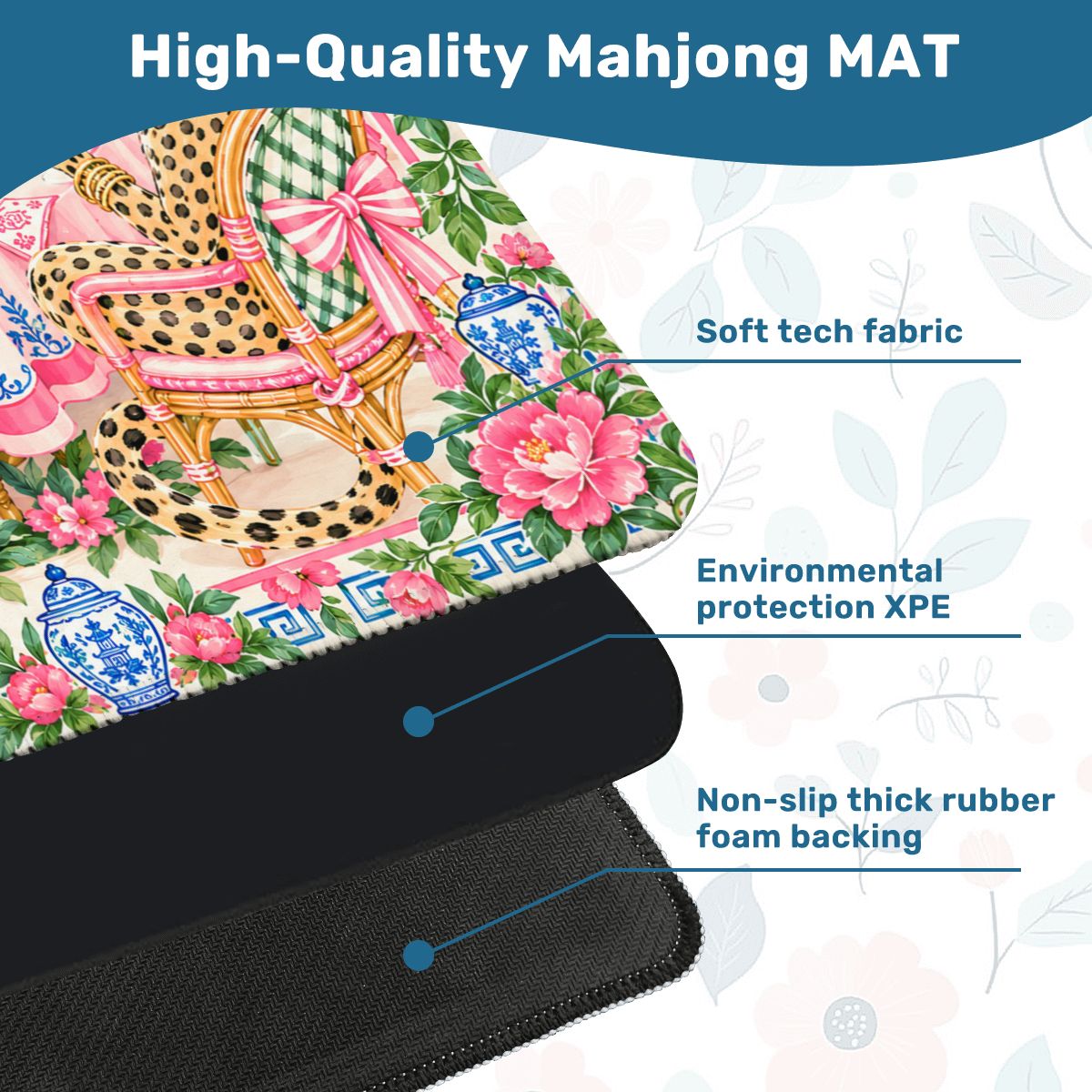 Grandmillenial Chic Leopard Ladies Chinoiserie Mahjong Mat