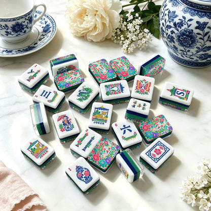 Peony & Parasol Chinoiserie Chic American Engraved Layered Mahjong Tiles - Splash Of Mahj And Color Co.