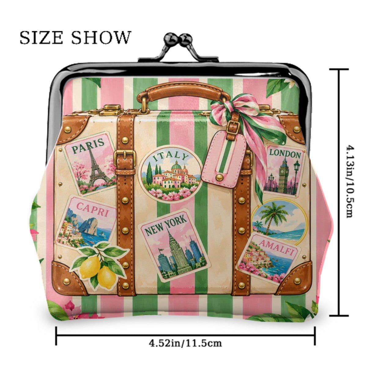 Preppy Traveler Women's Leather Kiss Lock Coin Purse - Splash Of Mahj And Color Co.