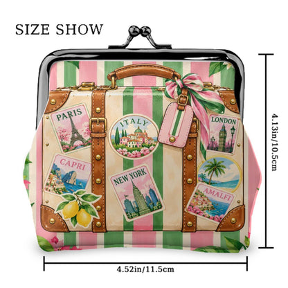Preppy Traveler Women's Leather Kiss Lock Coin Purse - Splash Of Mahj And Color Co.
