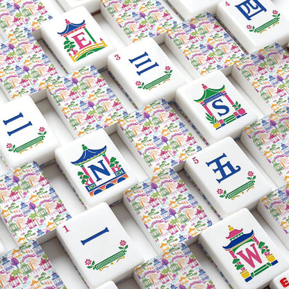 Asian Pagoda Chinoiserie Pretty Pastel American Mahjong Tiles And Carry Case