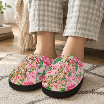 Diva Leopard Chinoiserie Plush House Slippers