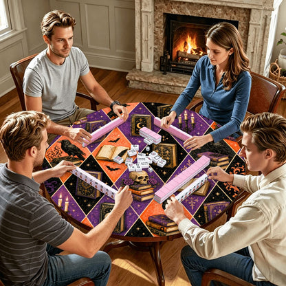 Harlequin Poe Halloween Fall Round Mahjong Mat