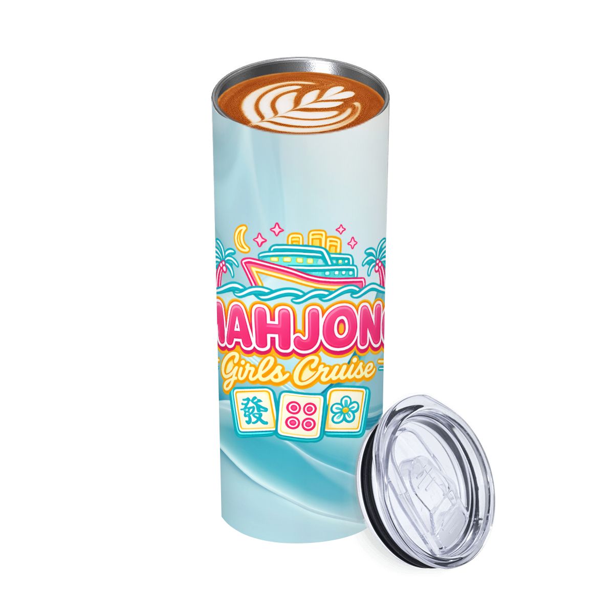 Mahjong Girls Cruise, 20oz Straight Stainless Steel Tumbler with Straw - Splash of Color Co.