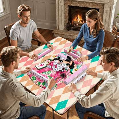 Mahjie The Mascot Harlequin Designed Mini Travel Mahjong Mat - Splash Of Mahj And Color Co.