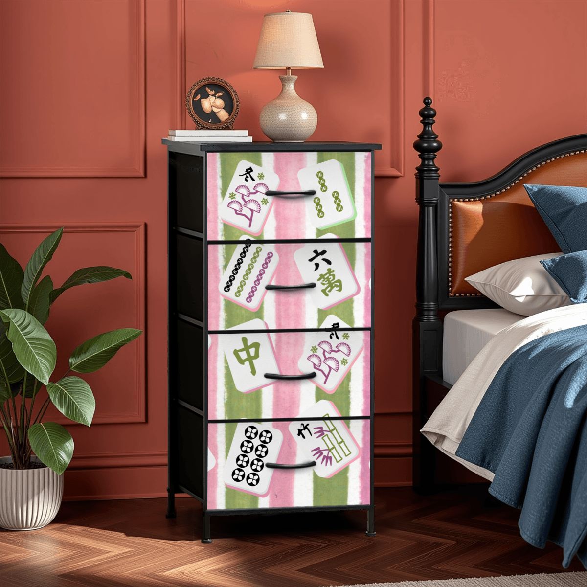 Mahjong Dresser Mahj Accessory Chest Of Drawers Pink Green Preppy Mahj Tile Design - Splash of Color Co.