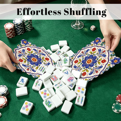 Blue Polish Pottery Porcelain Designed Scalloped Mahjong Shuffler Cards  Set of 4
