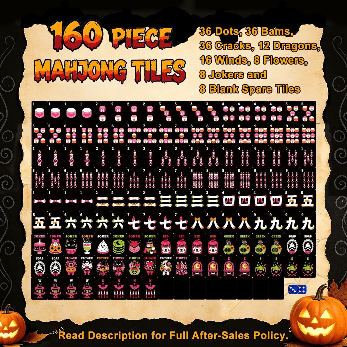 Hot Pink Harlequin Halloween Mahjong Tiles Gothic Dessert With Carry Case