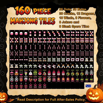 Limencello Cane Back Engraved Halloween Mahjong Tiles Gothic Dessert With Carry Case