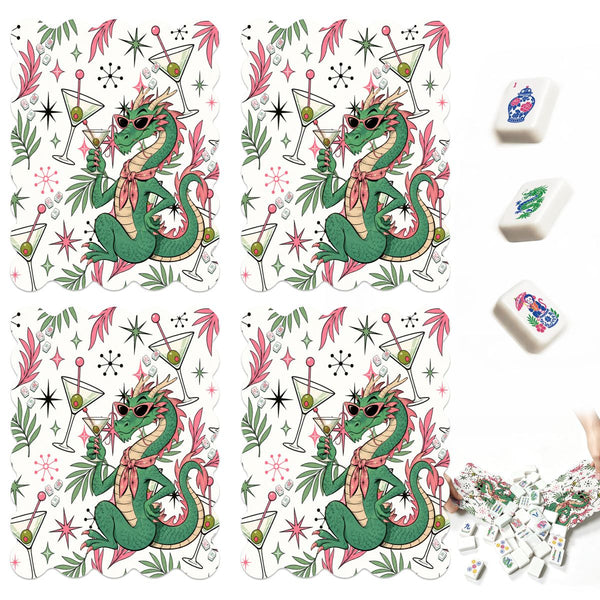 Dragon Tales Scalloped Mahjong Shuffler Cards Set of 4 - Splash Of Mahj And Color Co.