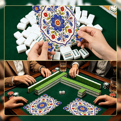 Blue Polish Pottery Porcelain Designed Scalloped Mahjong Shuffler Cards  Set of 4